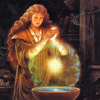 female wizard pondering her orb